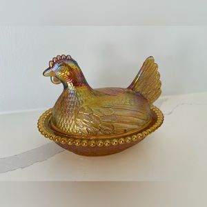 Vintage Glass Hen on Nest Dish